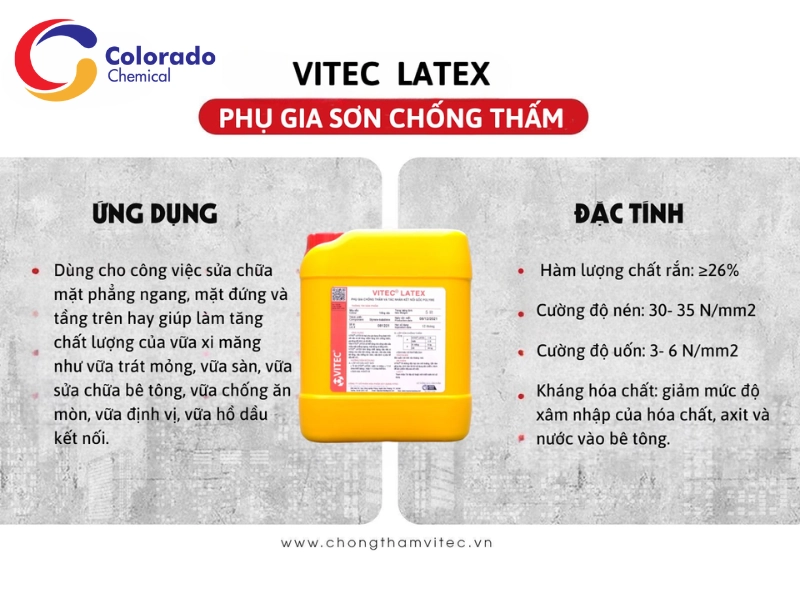 Chống thấm bằng xi măng trộn phụ gia như Vitec Latex